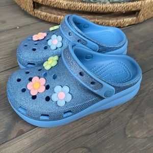 Girls size 1 crocs glitter blue